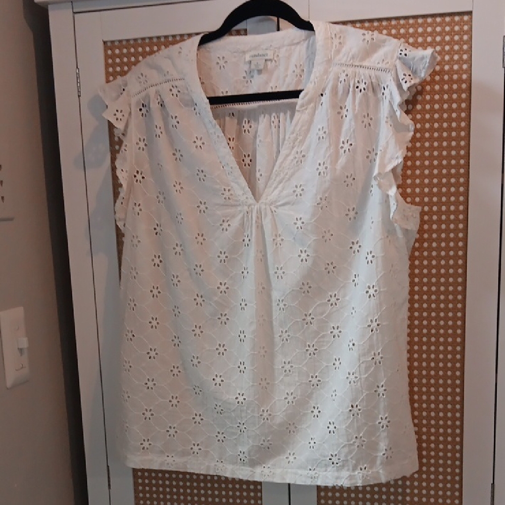 Sundsnce White Eyelet Ruffle Sleeve Top